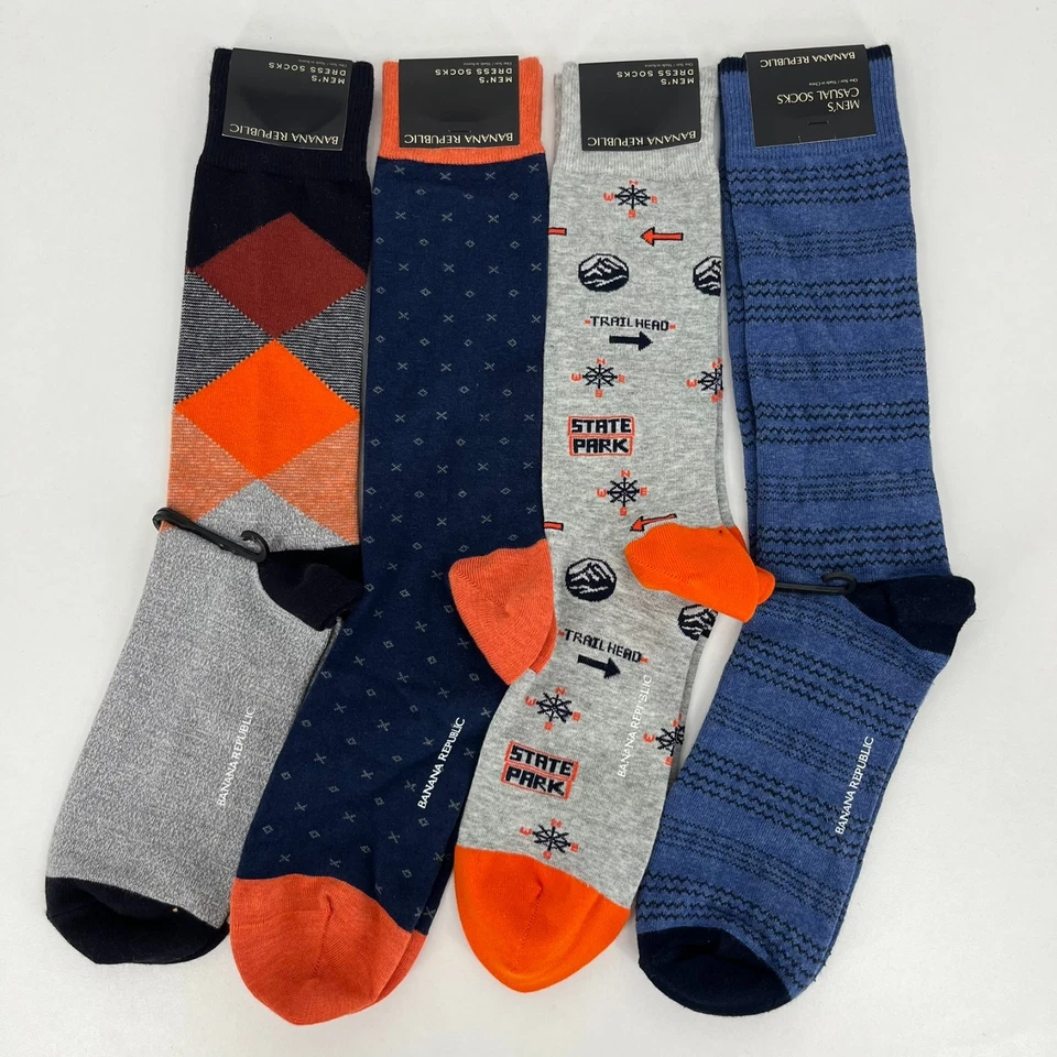 Lote de 4 calcetines de vestir Banana Republic para hombre talla única azul naranja media pantorrilla nuevos con etiquetas Foto 1 de 4