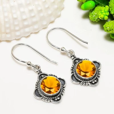 Smoky Quartz Gemstone Solid 925 Sterling Silver Drop Dangle Dainty Earring V3389 - Image 1 of 4