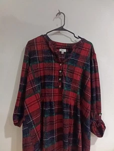 Kim Rodgers Sz 2x Christmas Plaid Shimmery Breathable  Long Sleeve Shirt Plus... - Picture 1 of 5