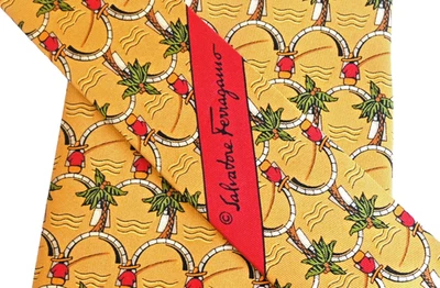 SALVATORE FERRAGAMO MEN'S TIE YELLOW/PALMS PATTERN WIDTH: 3.75" LENGTH: 57" - Image 1 of 4