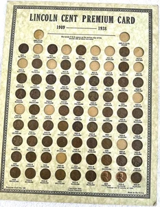 Tarjeta premium de centavo Lincoln 1938 Joseph Oberwiss 1909 a 1938 #102 con 65 monedas - Imagen 1 de 3