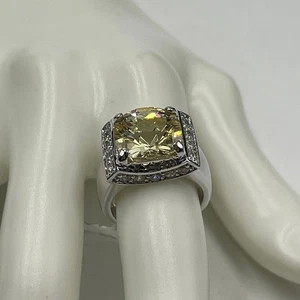 Sterling Silver Large Yellow CZ Pave White Cubic Zirconia Ring Sz 7.25 new - Picture 1 of 14