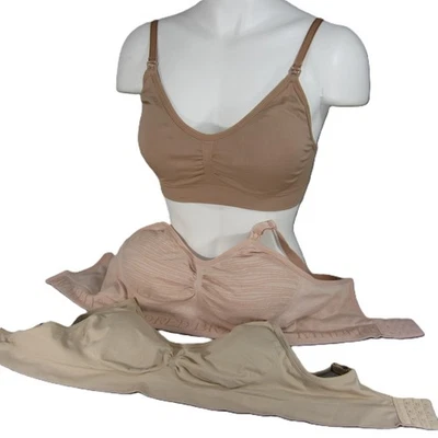 Lot of 3 Nursing Bras M Beige Wireless Pumping Sleep Kindred Bravely Motherhood - Image 1 of 4