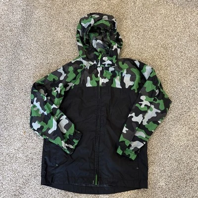 Lands' End Youth S (8) Hooded Zip-up Windbreaker Green Black Camo - Image 1 of 4