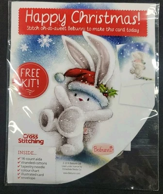 BN Happy Christmas Bebunni Cross Stitch Kit Rabbit Illustrated Card New ** - Image 1 of 4
