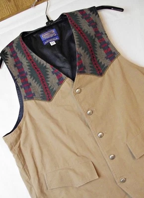 SOUTHWESTERN Pendleton High Grade Western Wear Men Canvas Vest Wool Aztec Yoke M - Image 1 of 4