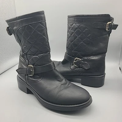 Botas Aquatalia Black Lynn Para Mujer Acolchadas Moto Hebilla Cuero Hebilla Talla 8-8.5 Foto 1 de 4