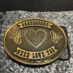 Vintage 1976 "Goatropers Need Love Too" Koleaco Messing Gürtelschnalle Limited Edition - Bild 1 von 3