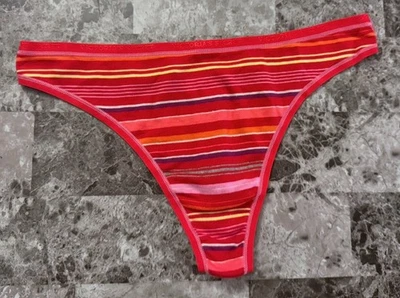 VICTORIA'S SECRET XL ROJO ROSA AMARILLO RAYAS ALGODÓN VINTAGE RARO TANGA BRAGAS Foto 1 de 4