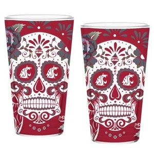 Washington State Cougars Two-Pack 16oz. Dia De Los Muertos Pint Glass Set - Picture 1 of 2