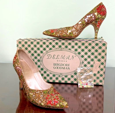 Zapatos de salón Delman 1962 color lentejuelas cuentas tacón de aguja Bergdorf Goodman con caja Foto 1 de 4