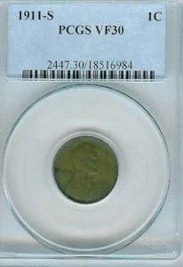 1911-S Lincoln Cent : PCGS VF30 - Picture 1 of 2