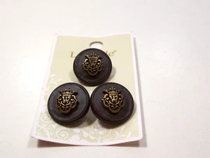 Brown Gold Plastic Coat of Arms Buttons x 3 Pieces La Mode Shank 13/16" B21 - Foto 1 di 6