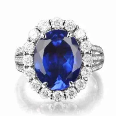 7.15 Carat Natural Royal Blue Tanzanite Diamond Ring 14k White Gold - Image 1 of 4