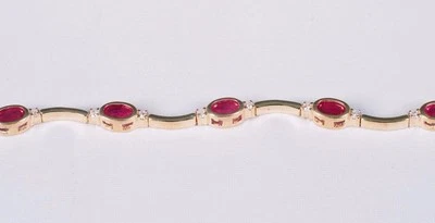  14K Yellow Gold Unique Design Ruby and Diamond Bracelet, 7.25" long - Image 1 of 4
