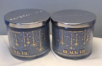 TWO BATH & BODY WORKS BLACK TIE 3-WICK SCENTED CANDLES NEW - Image 1 of 4
