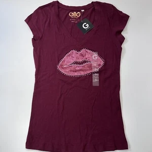 Guess GBG Los Angeles Damen-T-Shirt Größe S Glitzer Lippen verziert rot neu mit Etikett - Bild 1 von 11