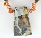 Copper Tone Pearls Boulder Opal Beaded Pendant Necklace Coppertone Clasp 21 Inch