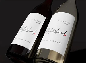 2x Pairs well with Motherhood Mothers day Wine Champagne Label Gift - Picture 1 of 7
