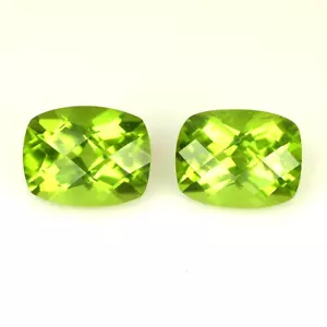 4.49ct 100% Perfect Pair (9x7) Cushion Cut Pakistan Peridot Loose Gemstone - Picture 1 of 2
