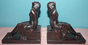 Art Deco Stil Buchstützen sitzender Akt Unbekümmert Janle für Max Le Verrier Paris - Bild 1 von 14