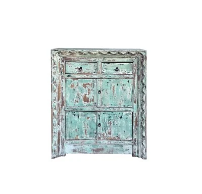 Gabinete de almacenamiento Credenza borde geométrico verde turquesa suave envejecido ws4458 Foto 1 de 4