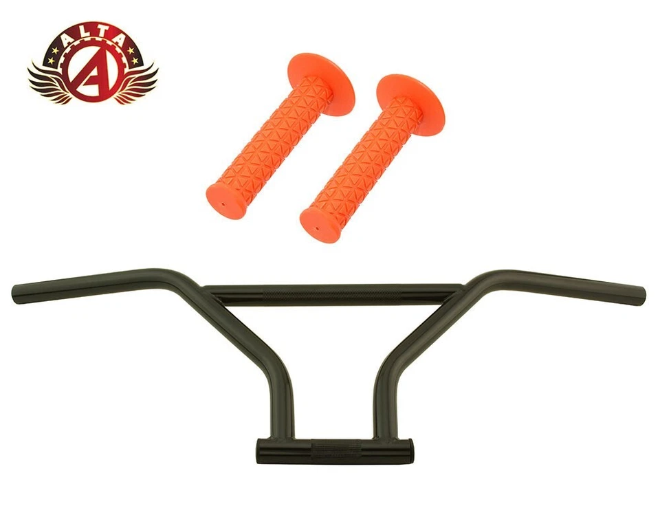 ALTA 4-Piece BMX Handlebar Old School Classic Black W/ 124mm TRIANGLE BMX GRIPS. - Image 1 of 1