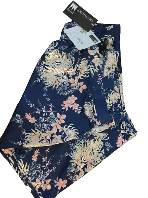 ANTHONY ORIGINAL Womens Plus Sz 1X Blue Shiny Accent Floral Stretch Pants - Image 1 of 4