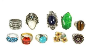Vintage Lot of 10 Rings Turquoise Tiger's Eye Lapis CZ Sterling LIQUIDATION! - Picture 1 of 5
