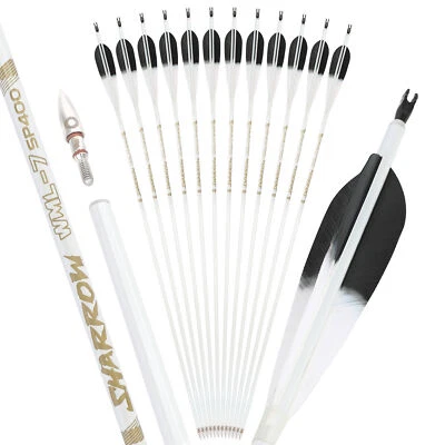 6/12 X 32'' Archery Pure Carbon Arrow 5'' Feather SP400-800 Bow Hunting Shooting - Image 1 of 4