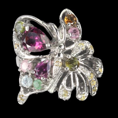 925 Sterlingsilber Birnenrhodolit 7x5mm Smaragd Edelsteine Schmetterlingsring 7 - Bild 1 von 4