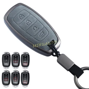 For Hyundai Elantra Accent Palisade Metal Leather Car Key Fob Case Cover Chain - Foto 1 di 15