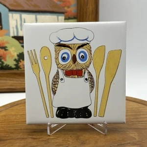 Chef Owl - Vintage Ceramic Tile Trivet 4.25" by J.S.N.Y - Bild 1 von 8