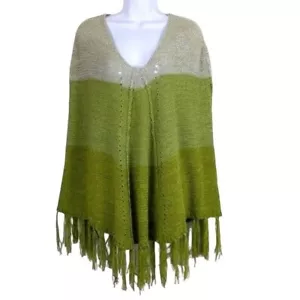 Maxsport Cape Women's lime green combo open knit fringed S/M(NWT) MSRP$140 - Picture 1 of 10