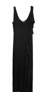 CALVIN KLEIN Size 4 Maxi Dress Sleeveless Scoop Neck Front Side Ruffle Black - Picture 1 of 6