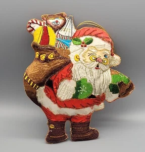 Vtg Embroidered Silk Winking Santa Large Ornament Wall Décor Double-Sided 8.5" - Picture 1 of 6