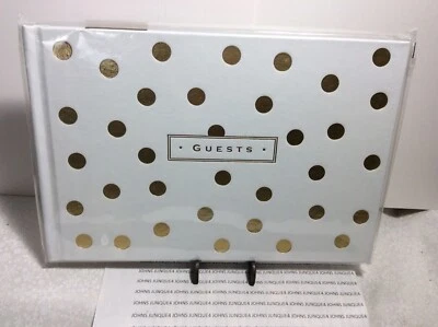WHITE/GOLD GUEST BOOK New sealed plastic Lined Pages Sign in Book Hard Covered  - Image 1 of 3