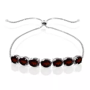 Oval-cut 9x7mm Garnet Adjustable Bracelet in Sterling Silver - Picture 1 of 3