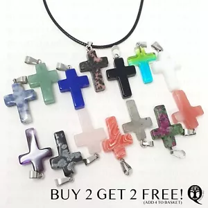 Cross Necklace Quartz Crystal Chakra Healing Gemstone Crucifix Natural Reiki  - Picture 1 of 139