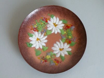 FISCHLAND DDR EMAILLE Floral  Messing Teller Wandteller  Vintage - Bild 1 von 4