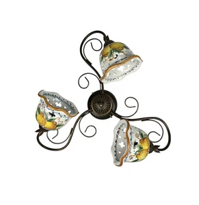 Plafoniera classica rustica in ceramica siciliana 3 luci coll. Limoni - Picture 1 of 2