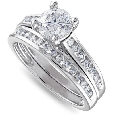 2Ct Diamond Engagement Wedding Ring Set Channel Set in 10k White Gold - Image 1 of 4