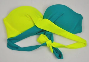 VICTORIA'S SECRET Pink Teal FLUORESCENT Yellow PUSH Up SWIMSUIT Underwire TOP S - Picture 1 of 4