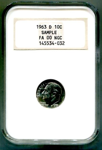 NGC SAMPLE 1963-D Roosevelt Dime in old Fatty Generation 4.0 Slab Cover