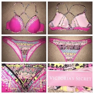 Victoria's Secret Bikini~fabelhaft~Träger frech~BADEANZUG~ROSA BUNT~34C~SMALL - Bild 1 von 12