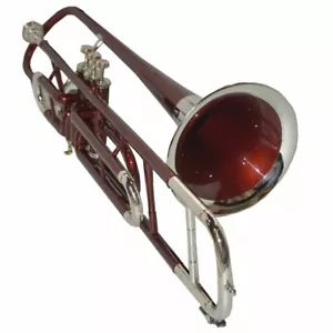 SEASON SALE RED NICKEL FINISH Bb VALVE TROMBONE FREE HARD CASE+MOUTHPIECE - Picture 1 of 3