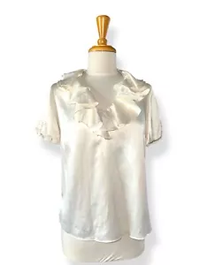 Blusa LAFAYETTE 148 Seda Volantes Cuello Manga Corta Abullonada Marfil Talla 6 - Imagen 1 de 11