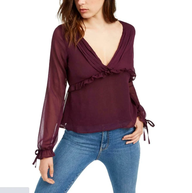 Q & a Womens Purple Pleated Peplum Surplice Blouse Top M 9428