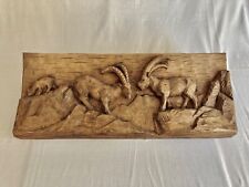Holz Relief, Gamsen, Holzschnitzerei aus dem Grödnertal 70x30 cm