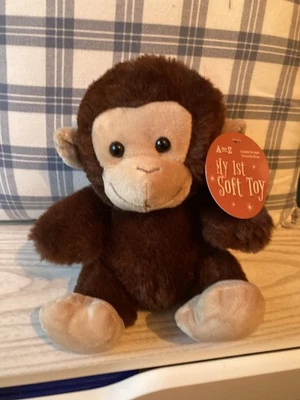 A-Z Monkey Chimpanzee plush soft toy - original tag - approx 7” seated  - Image 1 of 4
